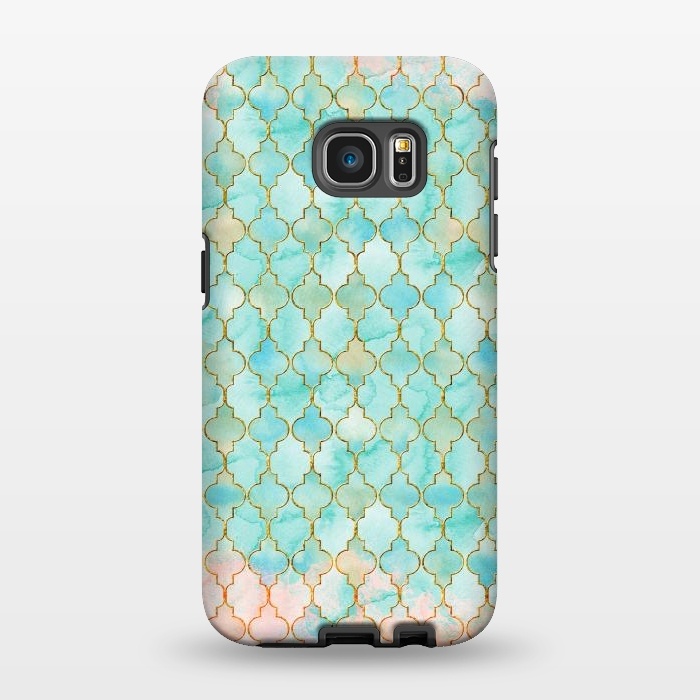 Galaxy S7 EDGE StrongFit Multicolor Teal Pink Moroccan Shapes Pattern  by  Utart