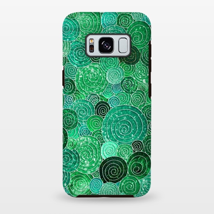 Galaxy S8 plus StrongFit Green Circles Polka dots Glitter Pattern by  Utart