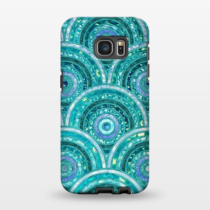 Galaxy S7 EDGE StrongFit Blue Silver Circles and Dots Glitter  Pattern by  Utart