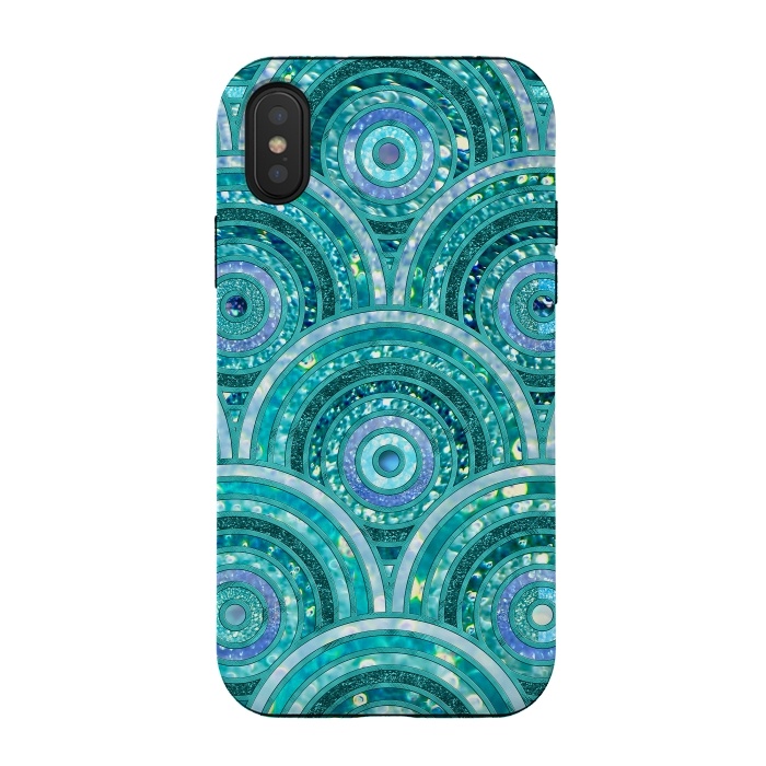 iPhone Xs / X StrongFit Blue Silver Circles and Dots Glitter  Pattern by  Utart