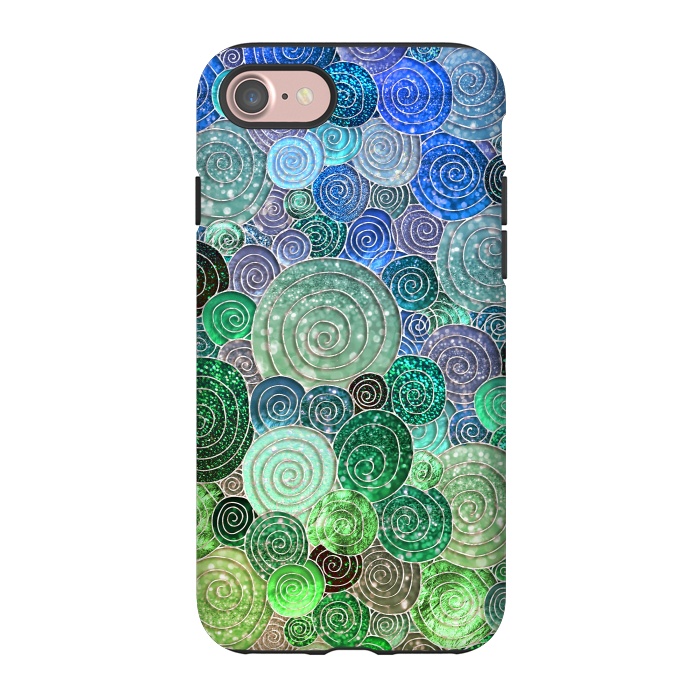 iPhone 7 StrongFit Green and Blue Circles and Polka Dots pattern by  Utart