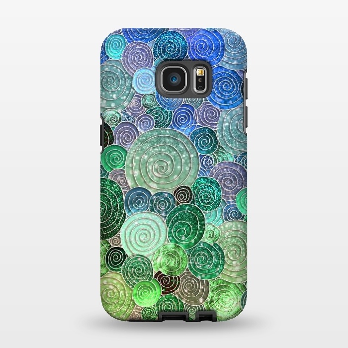 Galaxy S7 EDGE StrongFit Green and Blue Circles and Polka Dots pattern by  Utart