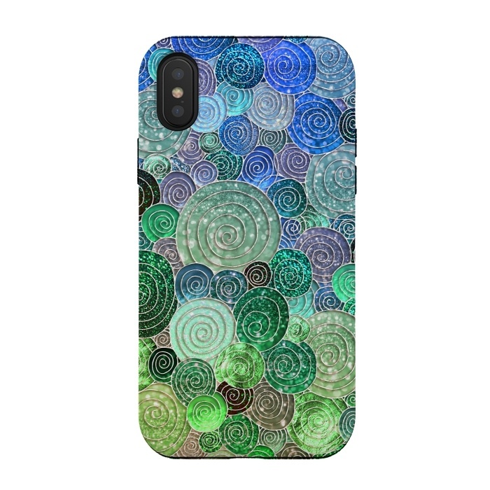 iPhone Xs / X StrongFit Green and Blue Circles and Polka Dots pattern by  Utart