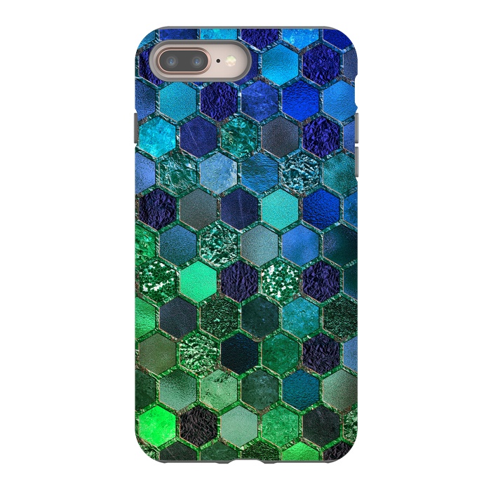 iPhone 7 plus StrongFit Green and Blue Metalic Honeycomb Pattern by  Utart