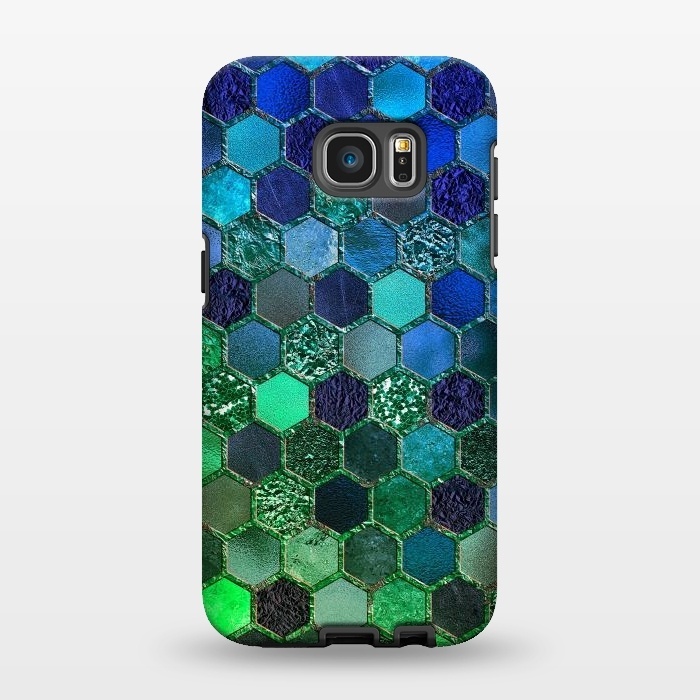 Galaxy S7 EDGE StrongFit Green and Blue Metalic Honeycomb Pattern by  Utart