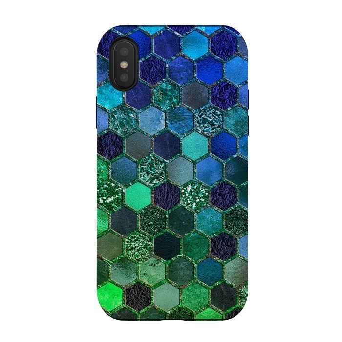 iPhone Xs / X StrongFit Green and Blue Metalic Honeycomb Pattern by  Utart