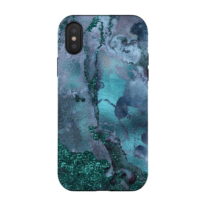 iPhone Xs / X StrongFit Blue and Teal Ink Glitter Marble by  Utart