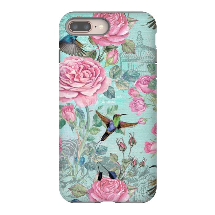 iPhone 7 plus StrongFit Vintage Roses and Hummingbirds by  Utart