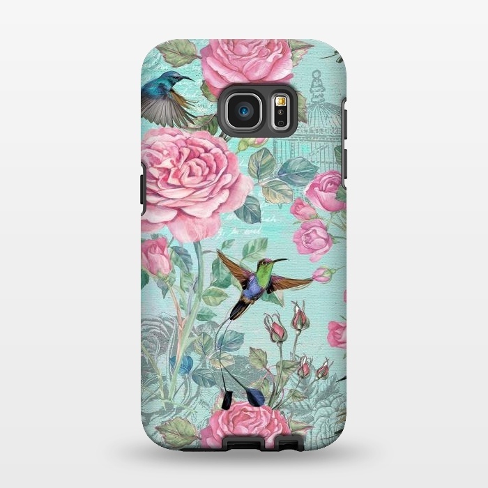 Galaxy S7 EDGE StrongFit Vintage Roses and Hummingbirds by  Utart