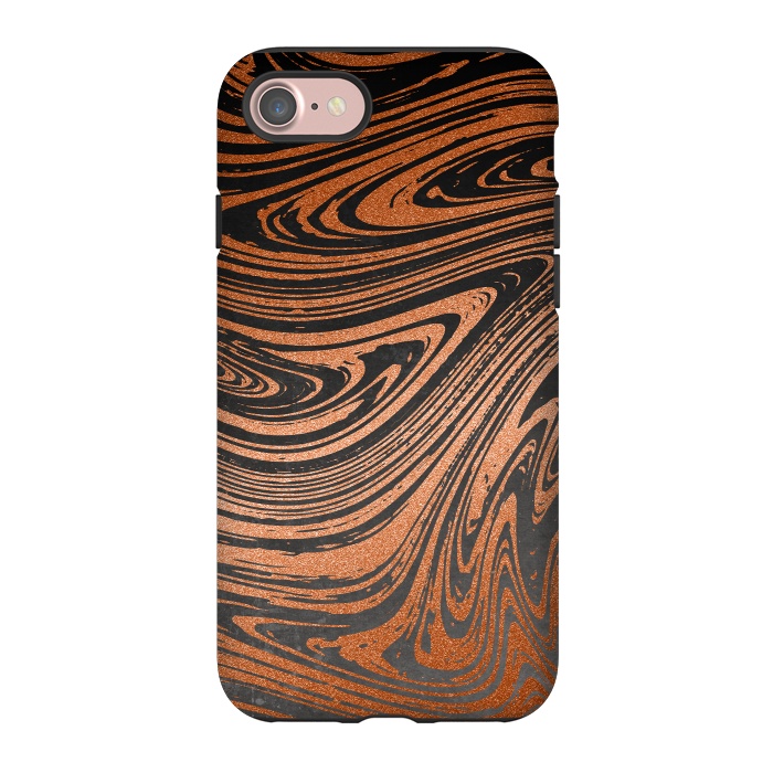iPhone 7 StrongFit Copper Black Faux Marble 2 by Andrea Haase