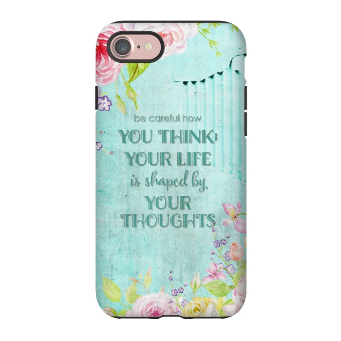 iPhone 7 StrongFit Be Carefull - Floral Typopgraphy on Teal by  Utart
