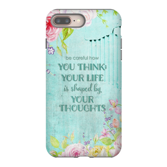 iPhone 7 plus StrongFit Be Carefull - Floral Typopgraphy on Teal by  Utart