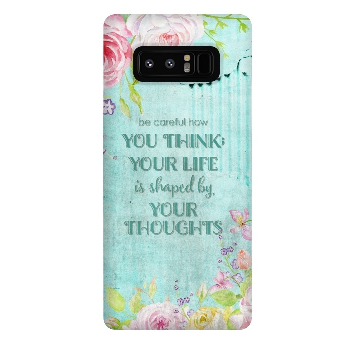 Galaxy Note 8 StrongFit Be Carefull - Floral Typopgraphy on Teal by  Utart