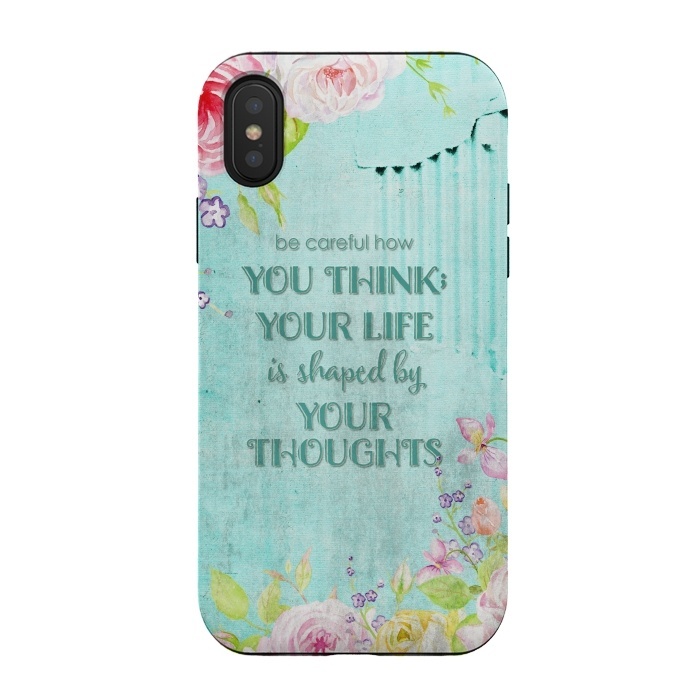 iPhone Xs / X StrongFit Be Carefull - Floral Typopgraphy on Teal by  Utart