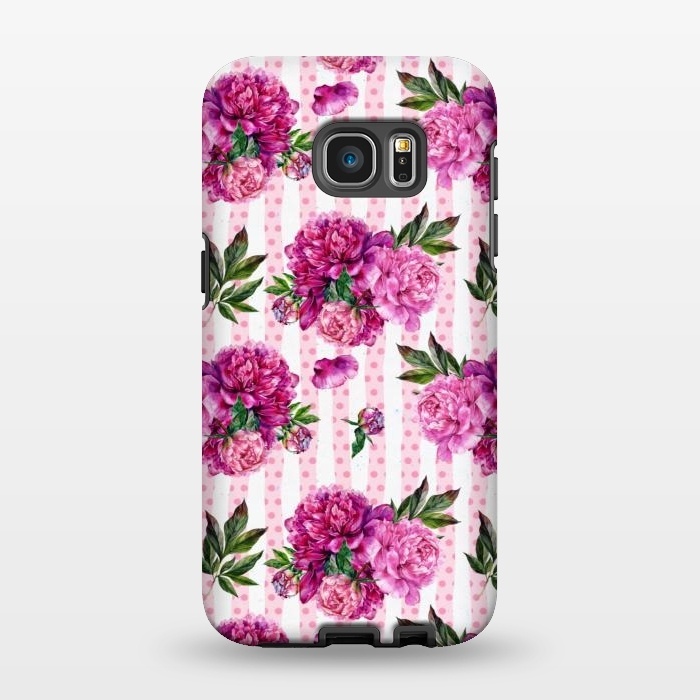 Galaxy S7 EDGE StrongFit Stripes and Peonies  by  Utart