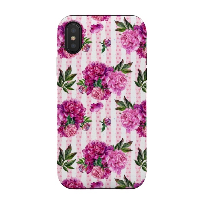 iPhone Xs / X StrongFit Stripes and Peonies  by  Utart