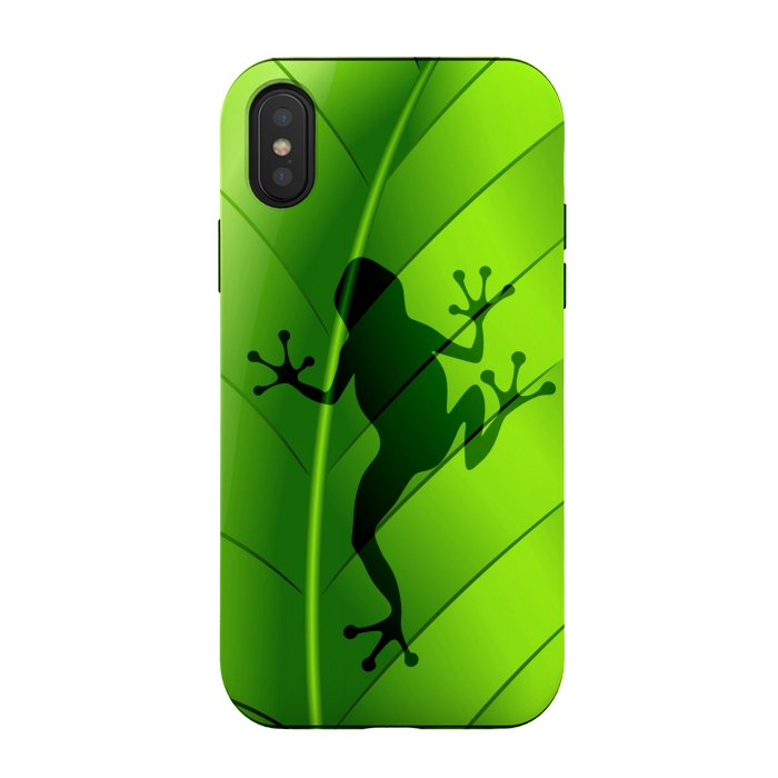 iPhone Xs / X StrongFit Frog Shape on Green Leaf by BluedarkArt