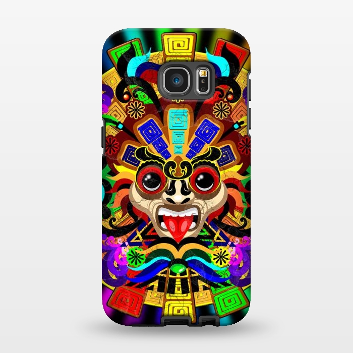 Galaxy S7 EDGE StrongFit Aztec Warrior Mask Rainbow Colors by BluedarkArt