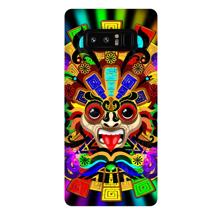 Galaxy Note 8 StrongFit Aztec Warrior Mask Rainbow Colors by BluedarkArt