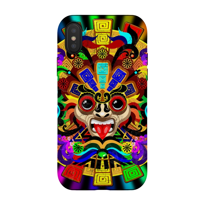 iPhone Xs / X StrongFit Aztec Warrior Mask Rainbow Colors by BluedarkArt