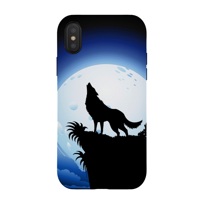 iPhone Xs / X StrongFit Wolf Howling at Blue Moon by BluedarkArt