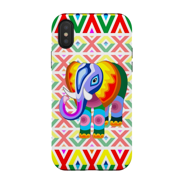iPhone Xs / X StrongFit Elephant Rainbow Colors Patchwork by BluedarkArt