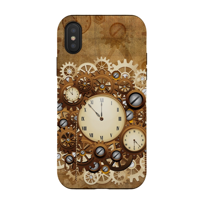 iPhone Xs / X StrongFit Steampunk Clocks and Gears Vintage Style  by BluedarkArt