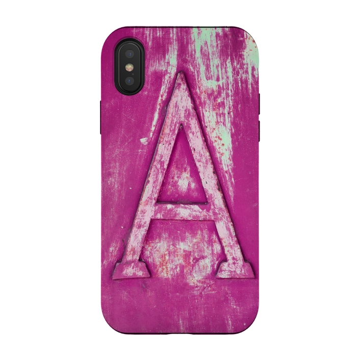 iPhone Xs / X StrongFit Grunge Style Pink Letter A by Andrea Haase