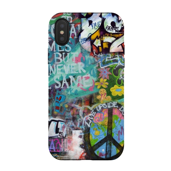 iPhone Xs / X StrongFit Graffiti Text And Peace Sign by Andrea Haase