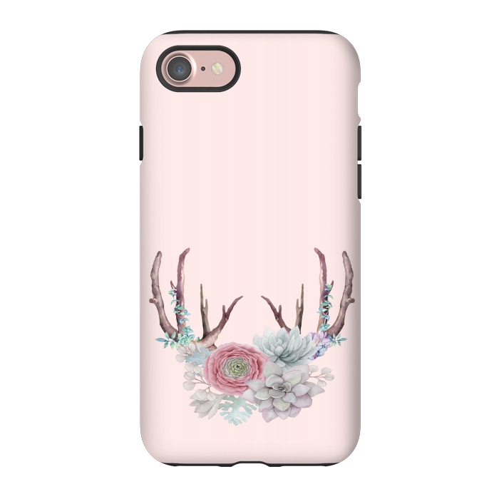 iPhone 7 StrongFit Bohomian Art- Antlers Flowers and Cactus by  Utart