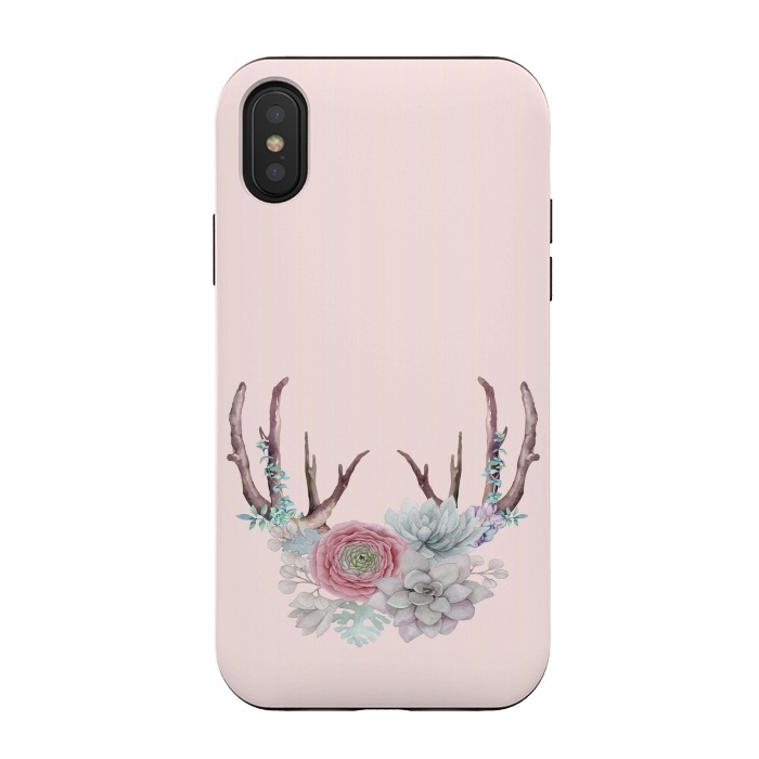 iPhone Xs / X StrongFit Bohomian Art- Antlers Flowers and Cactus by  Utart