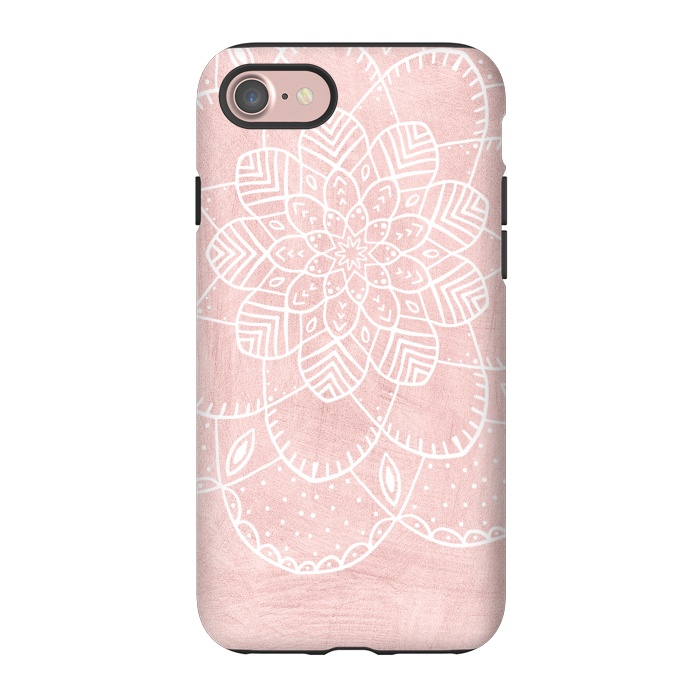 iPhone 7 StrongFit White Mandala on Pink Faux Marble by  Utart
