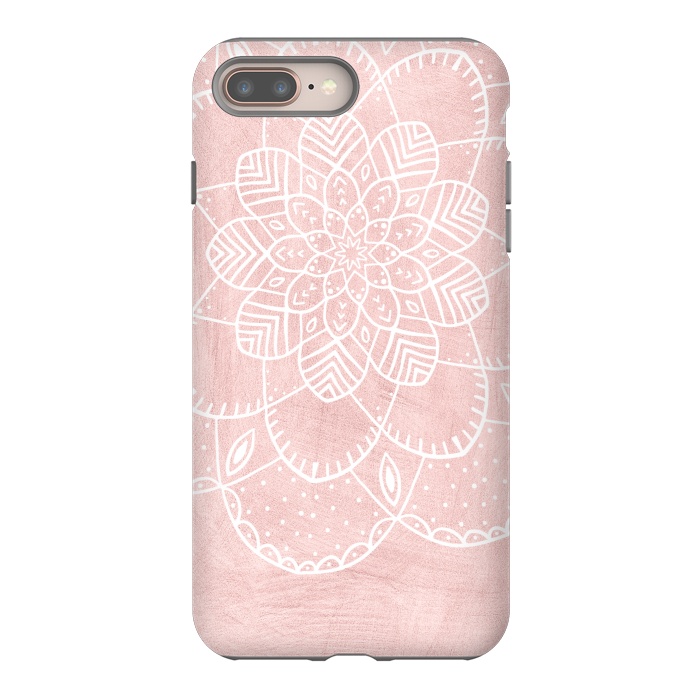 iPhone 7 plus StrongFit White Mandala on Pink Faux Marble by  Utart