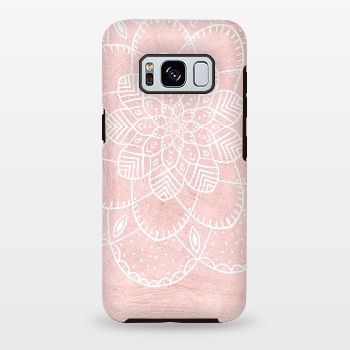 Galaxy S8 plus StrongFit White Mandala on Pink Faux Marble by  Utart
