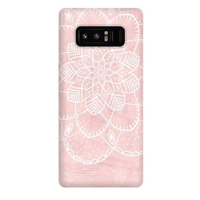 Galaxy Note 8 StrongFit White Mandala on Pink Faux Marble by  Utart
