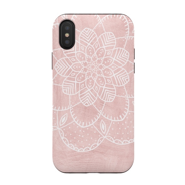 iPhone Xs / X StrongFit White Mandala on Pink Faux Marble by  Utart