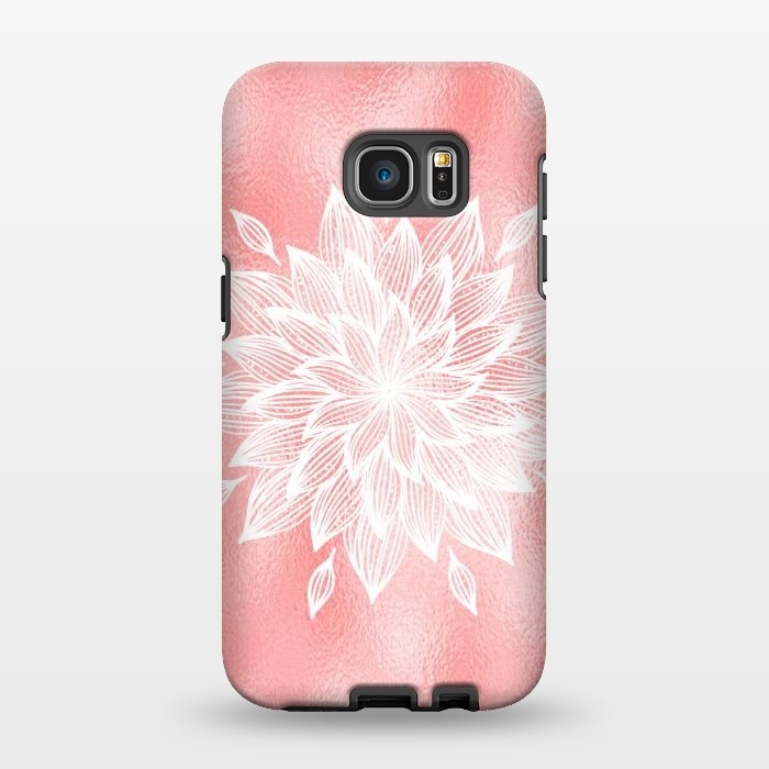 Galaxy S7 EDGE StrongFit White Mandala on Pink Metal by  Utart