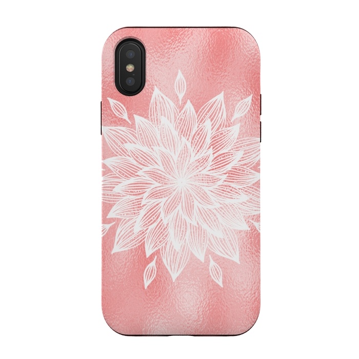 iPhone Xs / X StrongFit White Mandala on Pink Metal by  Utart