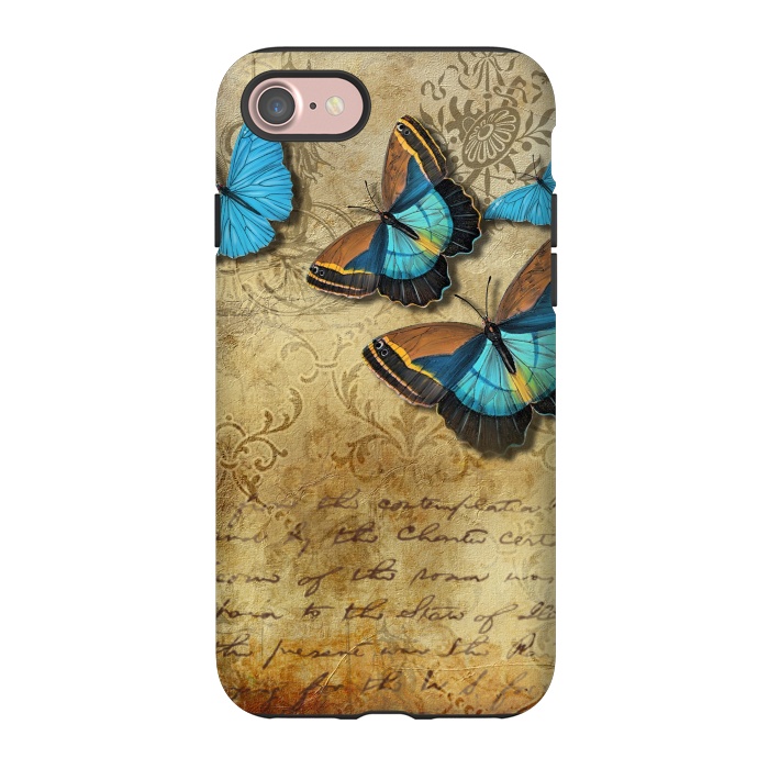 iPhone 7 StrongFit Blue Butterfly Vintage Collage by Andrea Haase