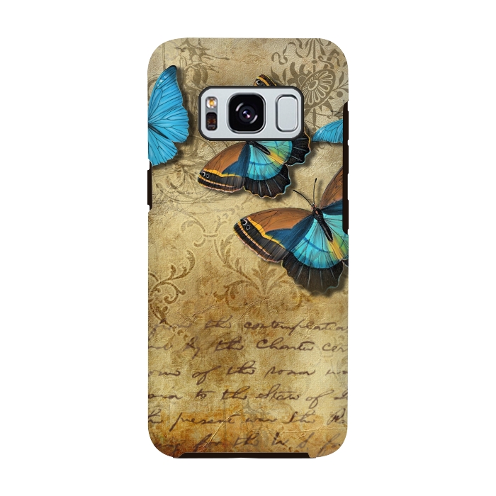 Galaxy S8 StrongFit Blue Butterfly Vintage Collage by Andrea Haase