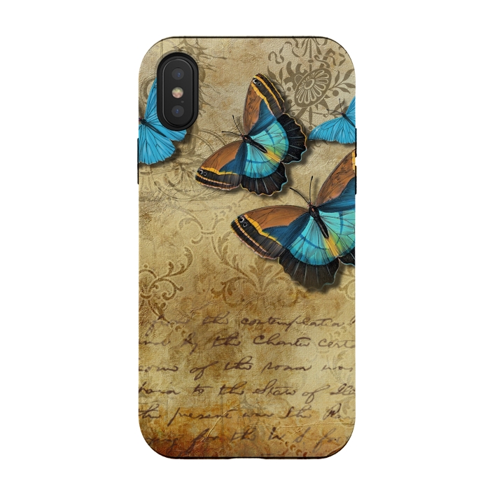 iPhone Xs / X StrongFit Blue Butterfly Vintage Collage by Andrea Haase