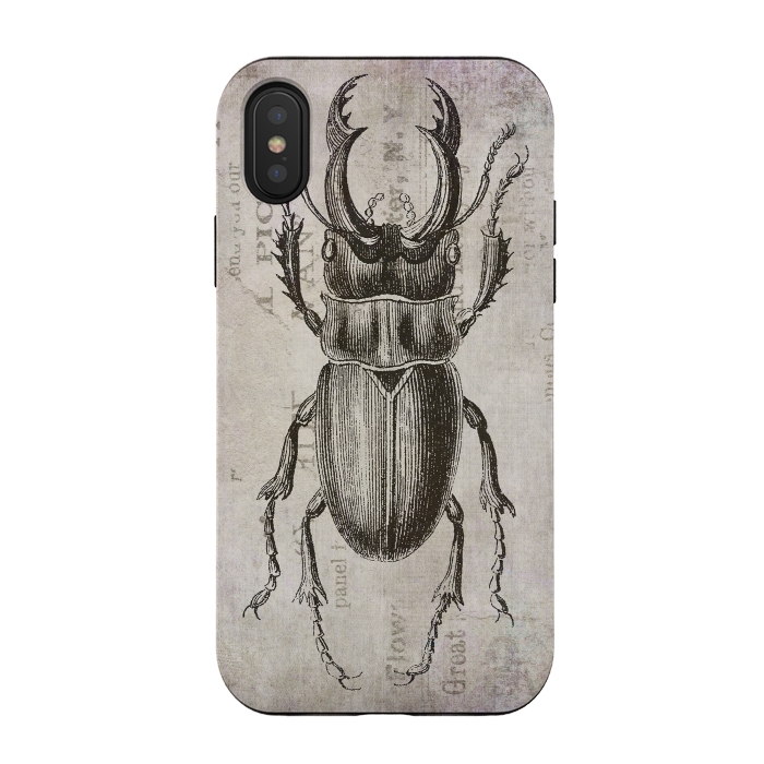 iPhone Xs / X StrongFit Stag Beetle Vintage Mixed Media Art by Andrea Haase