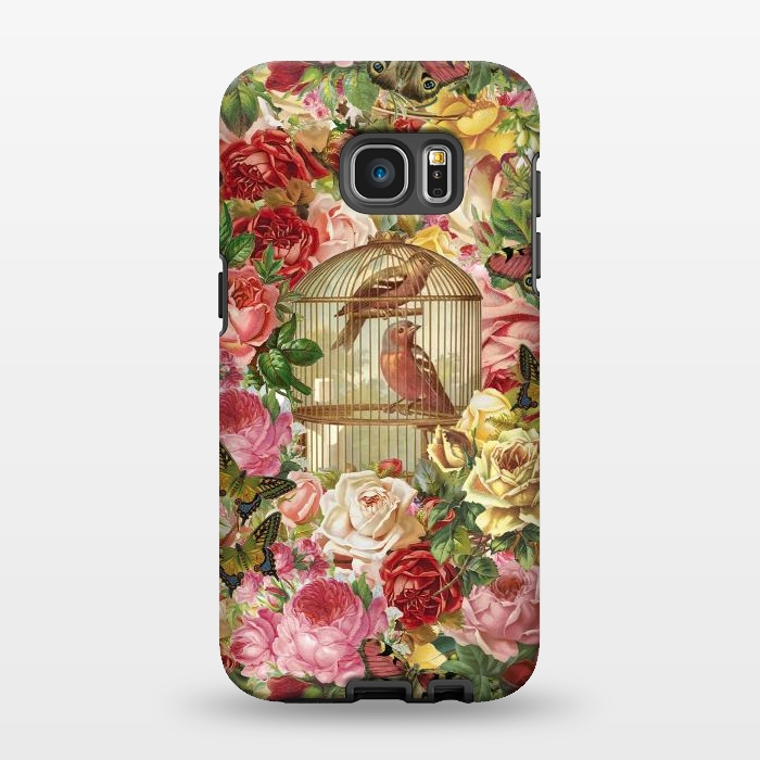 Galaxy S7 EDGE StrongFit Vintage Bird Cage and Flowers by Andrea Haase