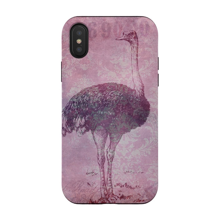 iPhone Xs / X StrongFit Vintage Pink Ostrich Art by Andrea Haase
