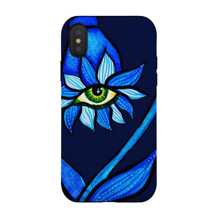 iPhone Xs / X StrongFit Blue Staring Creepy Eye Flower by Boriana Giormova