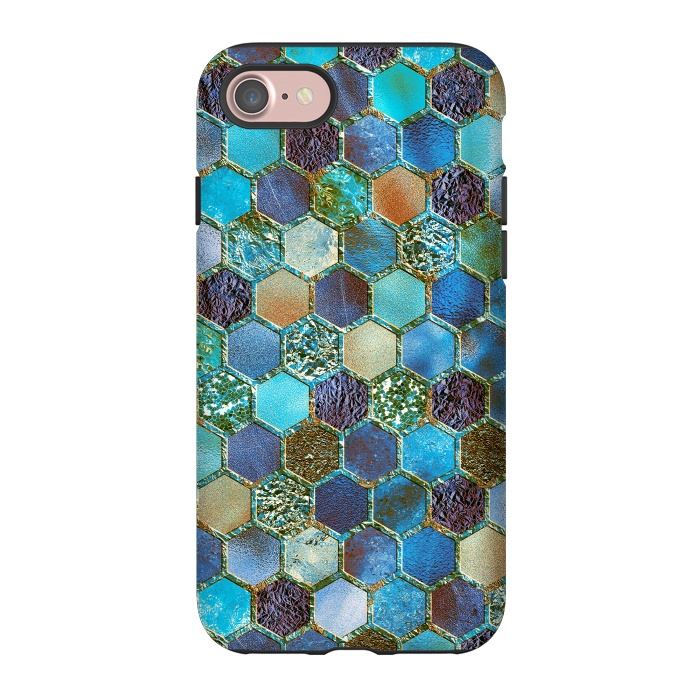 iPhone 7 StrongFit Multicolor Blue Metal Honeycomb Pattern by  Utart
