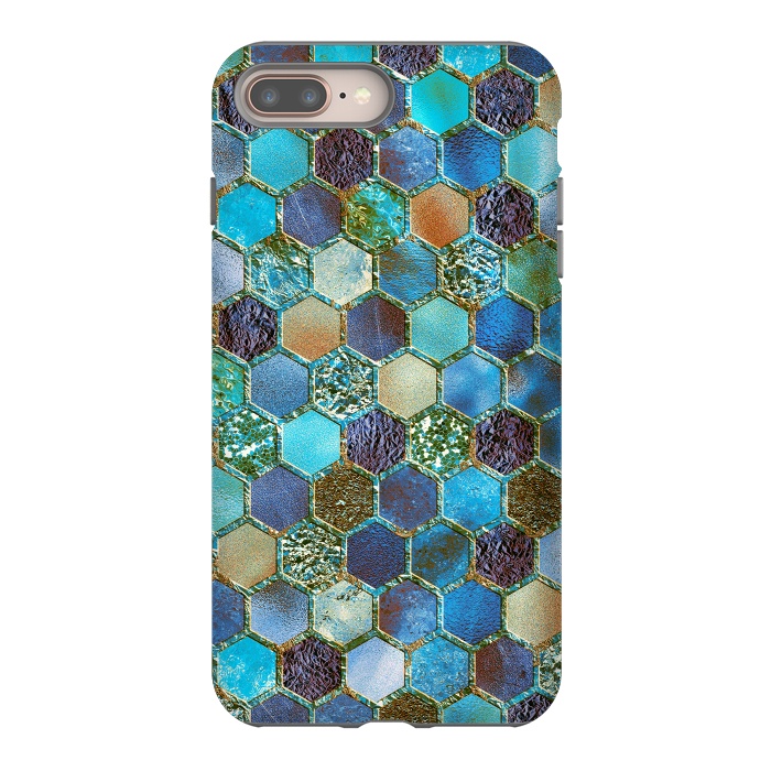 iPhone 7 plus StrongFit Multicolor Blue Metal Honeycomb Pattern by  Utart
