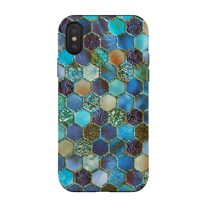 iPhone Xs / X StrongFit Multicolor Blue Metal Honeycomb Pattern by  Utart