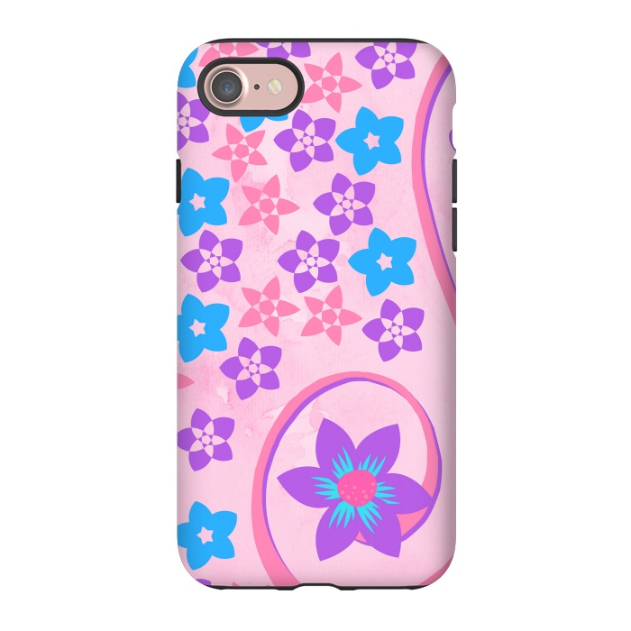 iPhone 7 StrongFit pink blue flower pattern by MALLIKA