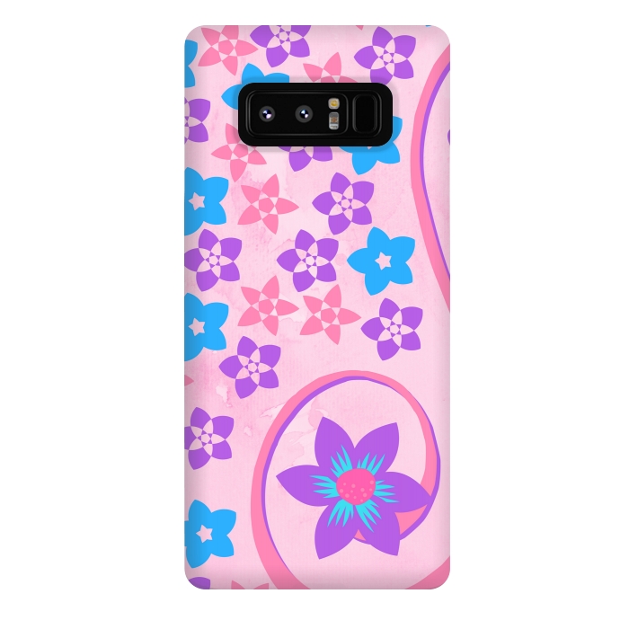 Galaxy Note 8 StrongFit pink blue flower pattern by MALLIKA